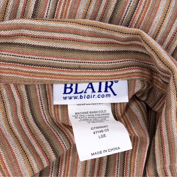 Vintage Large Blair Orange Striped Button Up Top Cuffed Short Sleeve Stretch - Picture 15 of 16